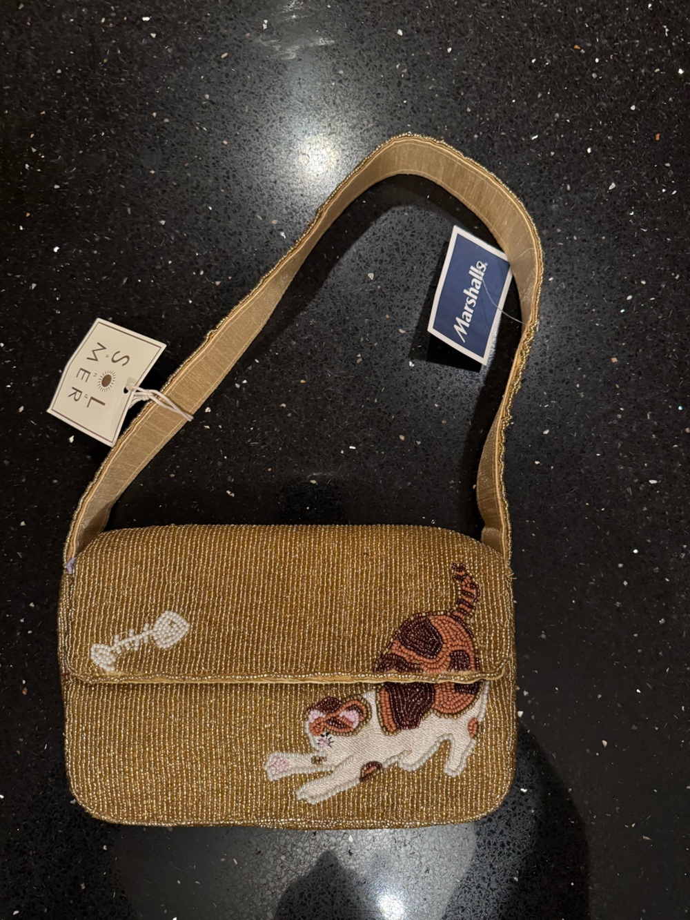 Viral Gold Beaded Cat Shoulder Bag